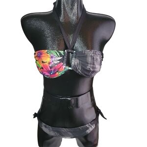 Skye Black and Grey Bikini Set With Tropical Floral Print